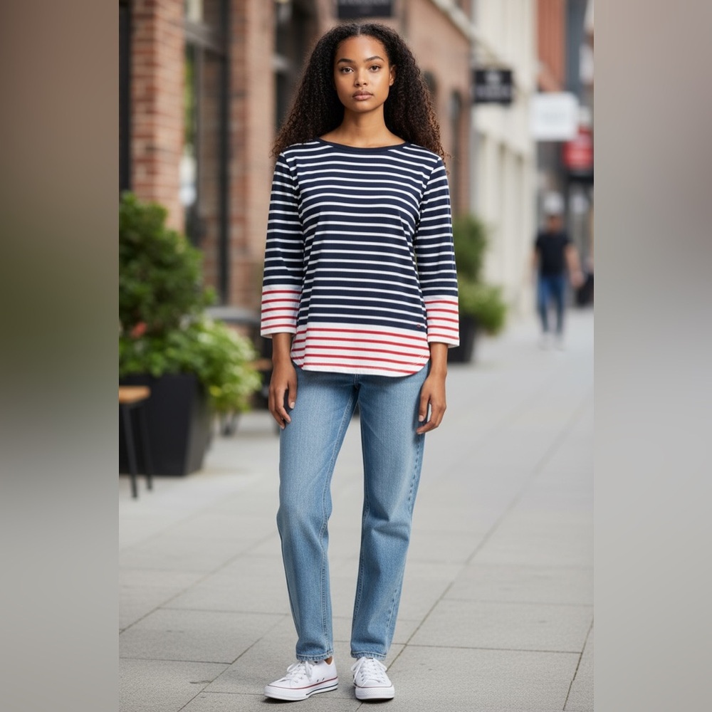 Vineyard Vines Women’s Striped Cotton Long Sleeve Top Navy White Red Size